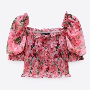 Zara Floral Smocked Crop Top